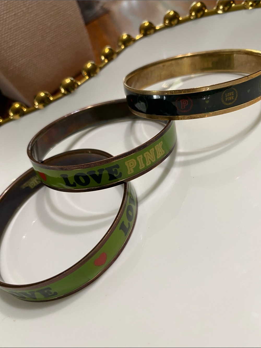 PINK Victoria's Secret Lime Green and Black Enamel Bangle Set